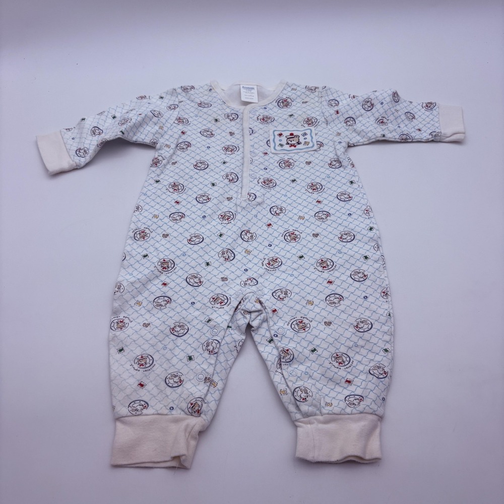 Agabang Coverall Boys 9-12M White Sailor Bear Nautical Snap Cotton One Piece